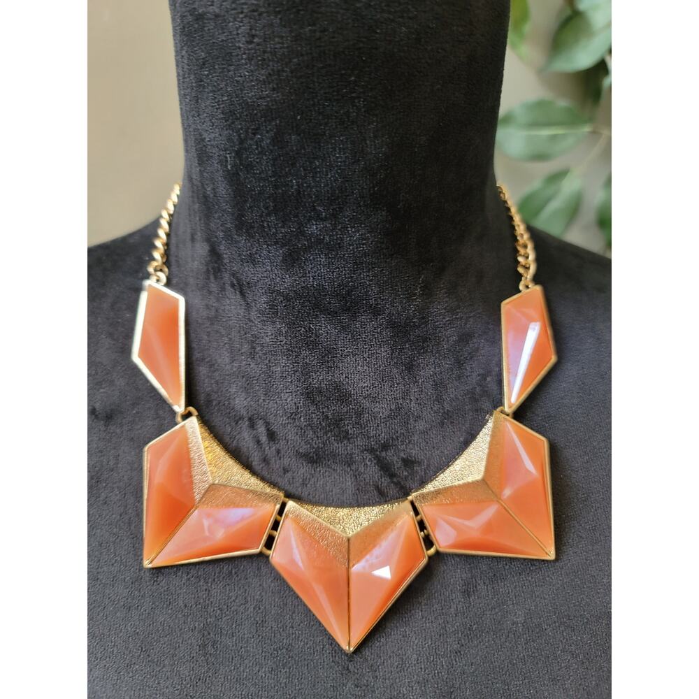 Women's Bold Orange Geometric Statement Necklace … - image 2